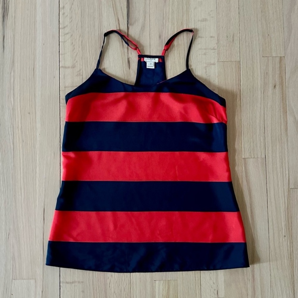 J. Crew Red and Navy Striped Camisole 6 Medium